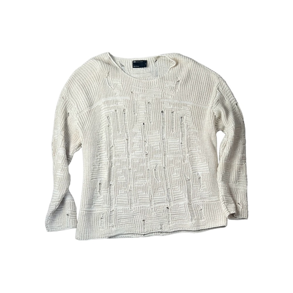 ASOS distressed cream knit crewneck sweater